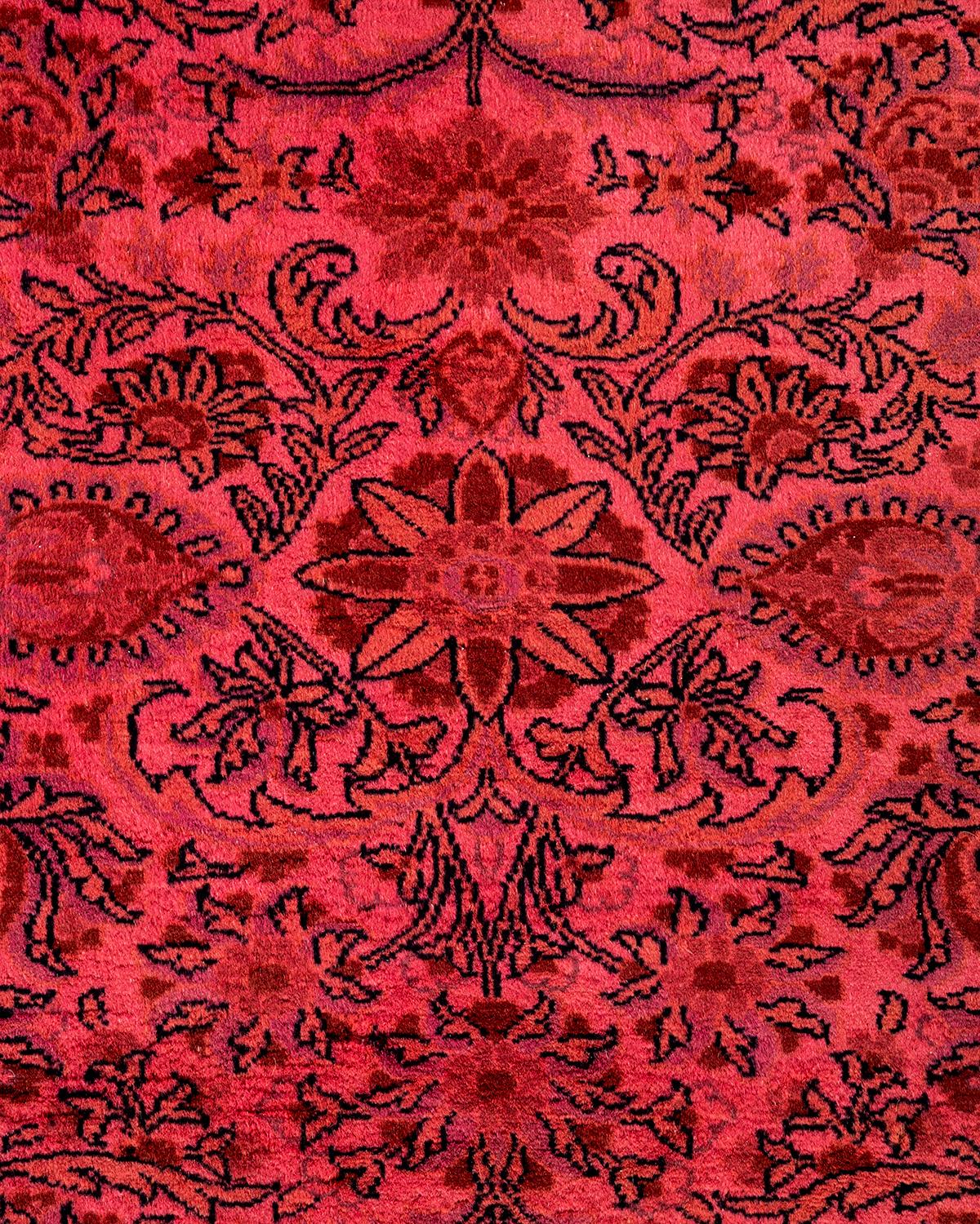 Pakistani Contemporary Overdyed Hand Knotted Wool Pink Area Rug For Sale