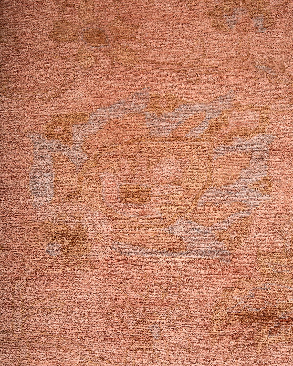 Pakistanais Tapis Contemporary en laine surteinte nouée à la main rose en vente