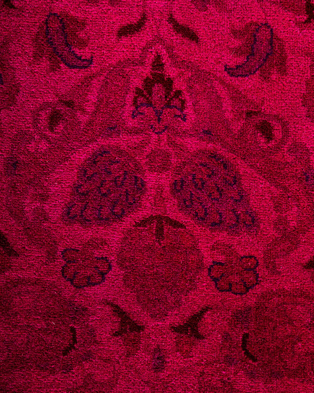 Pakistani Contemporary Overdyed Hand Knotted Wool Pink Area Rug For Sale