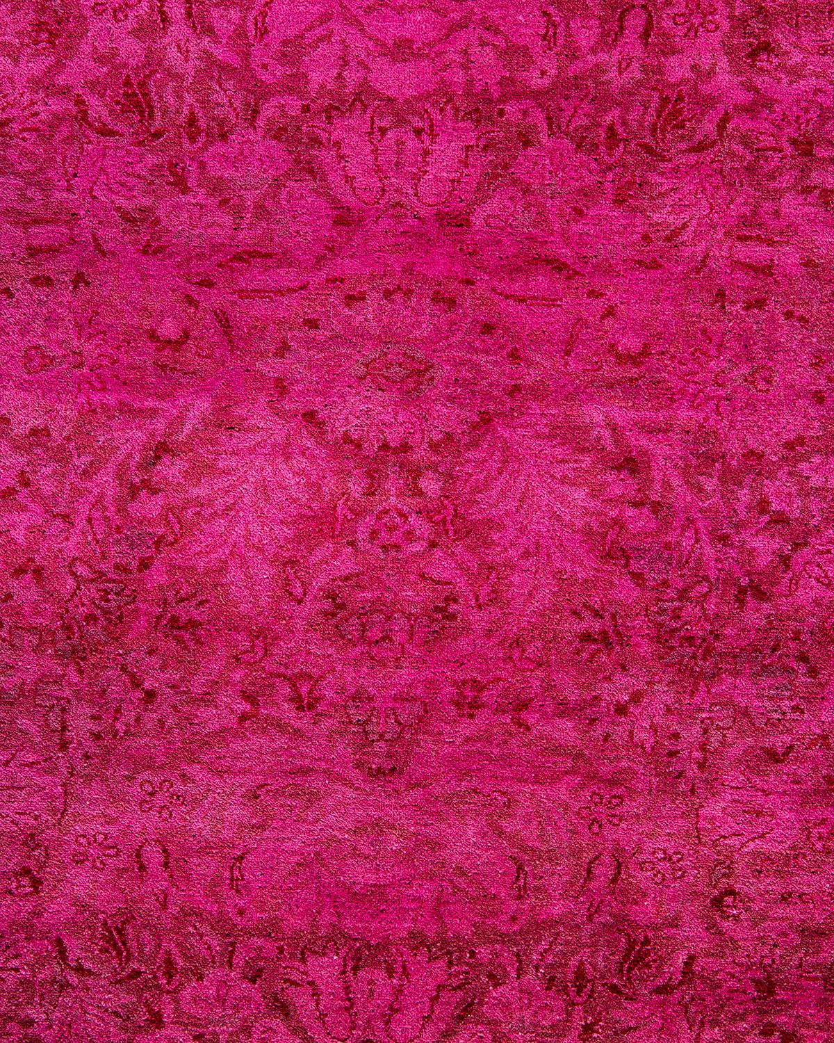 Pakistani Contemporary Overdyed Hand Knotted Wool Pink Area Rug For Sale