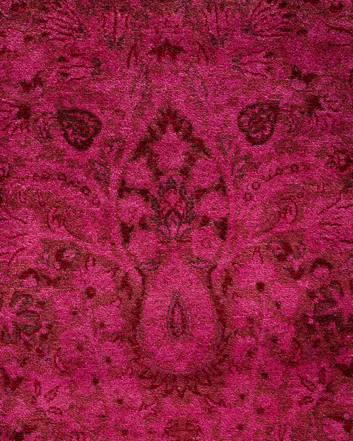 Pakistani Contemporary Overdyed Hand Knotted Wool Pink Area Rug For Sale