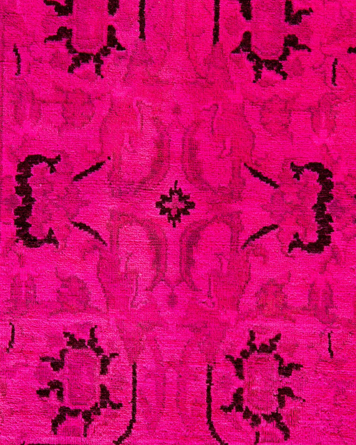 Pakistani Contemporary Overdyed Hand Knotted Wool Pink Area Rug For Sale
