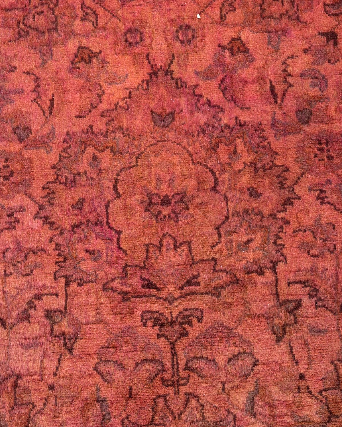 Pakistani Contemporary Overdyed Hand Knotted Wool Pink Area Rug For Sale