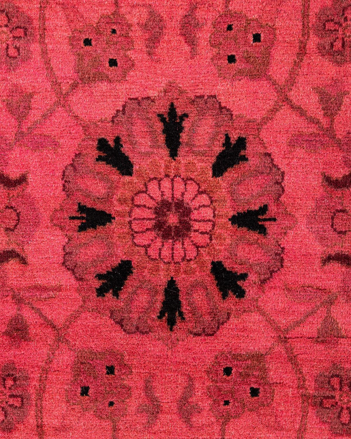 Pakistani Contemporary Overdyed Hand Knotted Wool Pink Area Rug For Sale