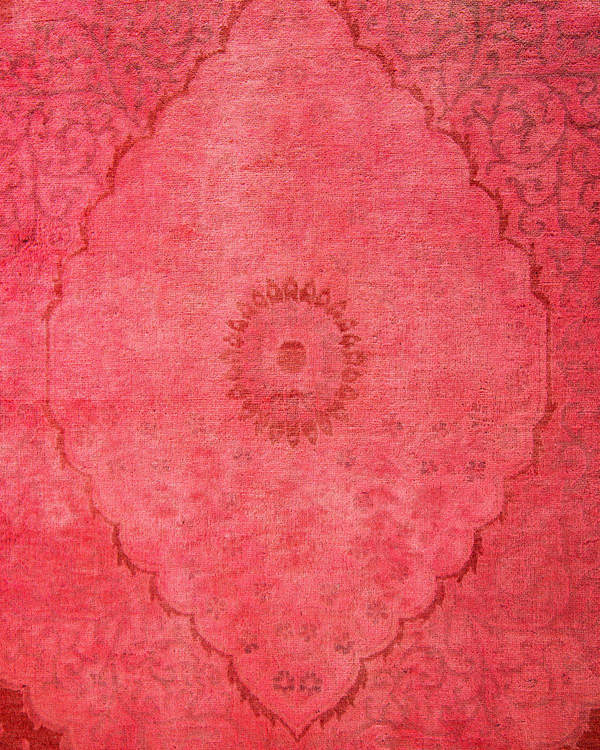 Pakistani Contemporary Overdyed Hand Knotted Wool Pink Area Rug For Sale