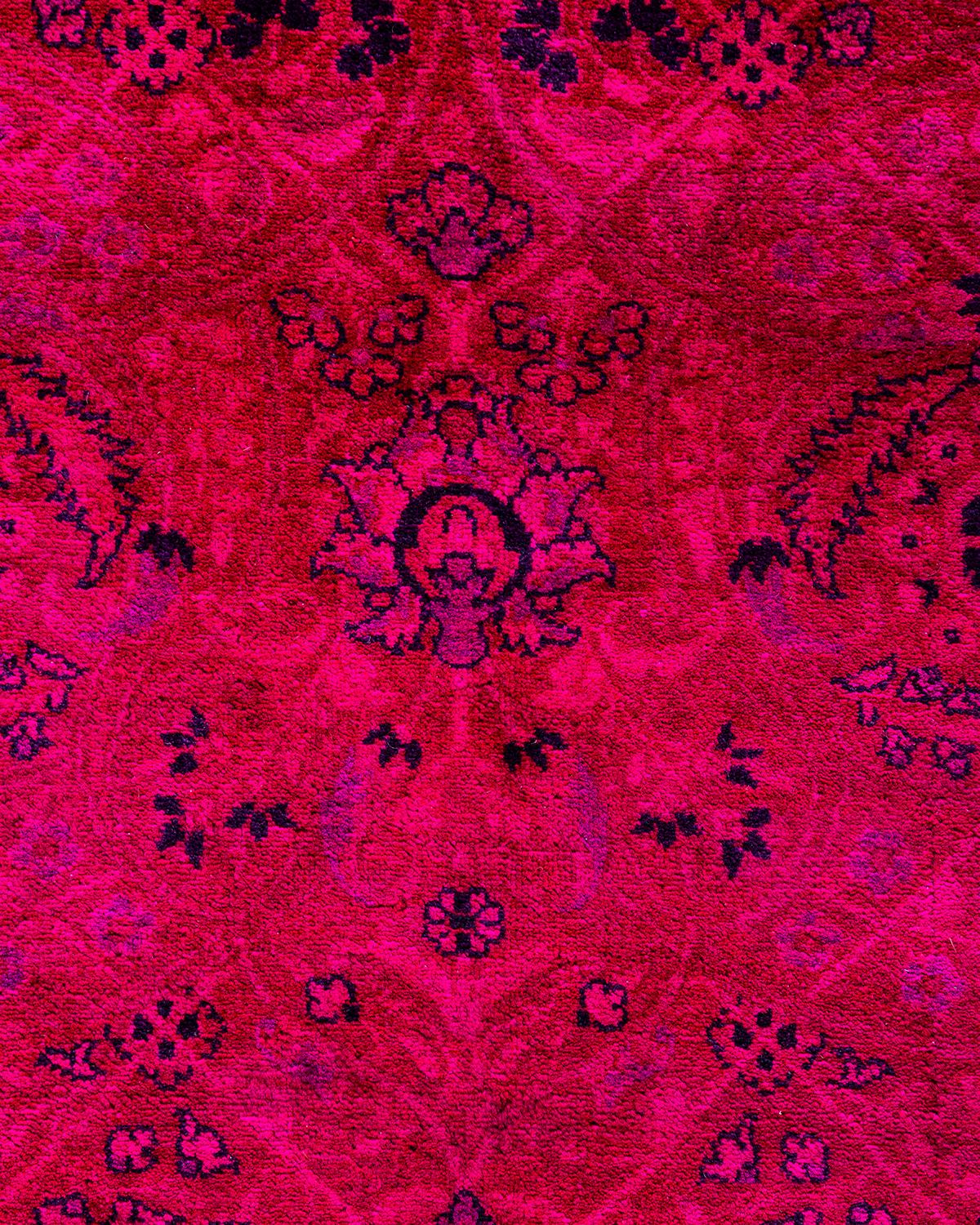 Pakistani Contemporary Overdyed Hand Knotted Wool Pink Area Rug For Sale