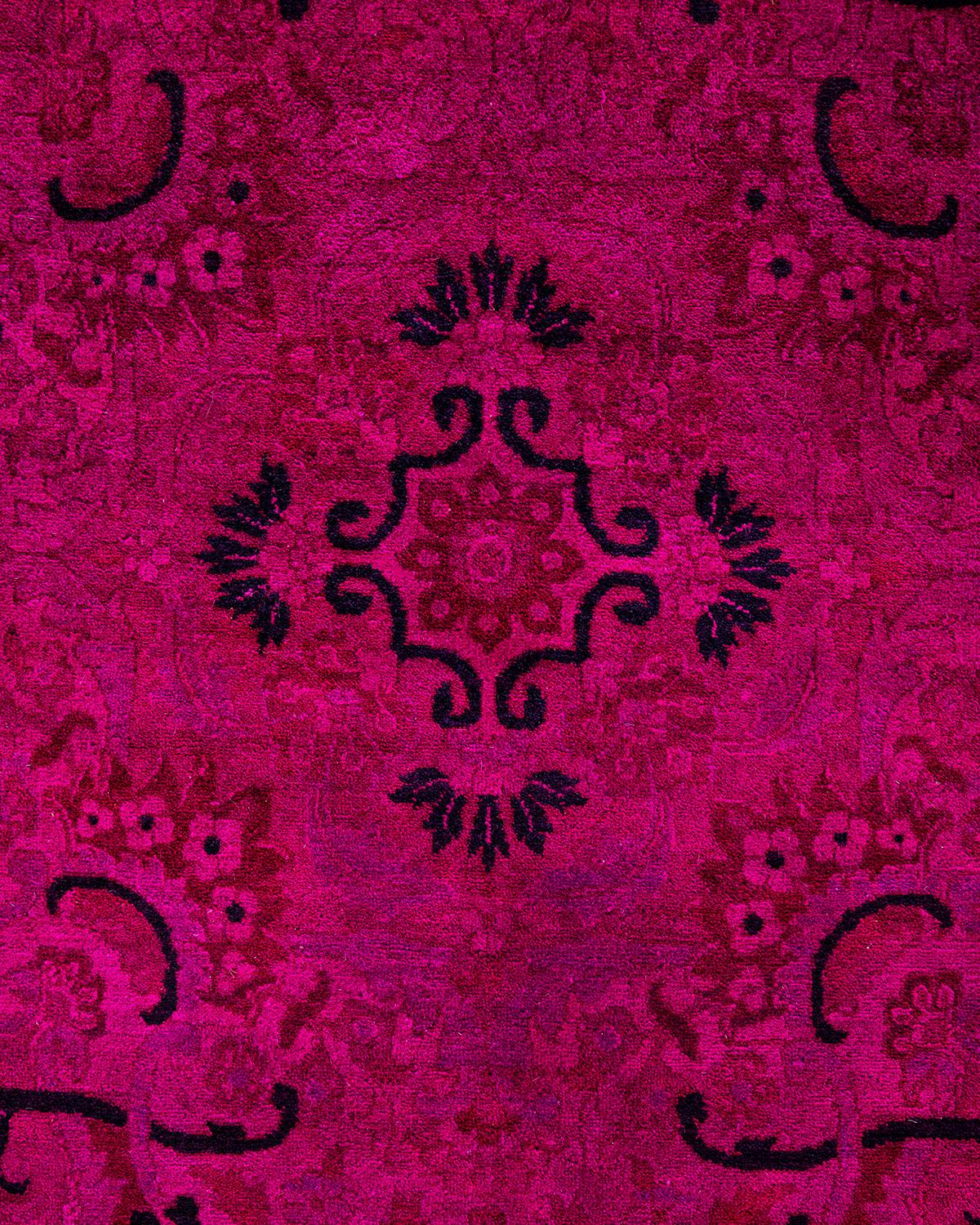 Pakistani Contemporary Overdyed Hand Knotted Wool Pink Area Rug For Sale
