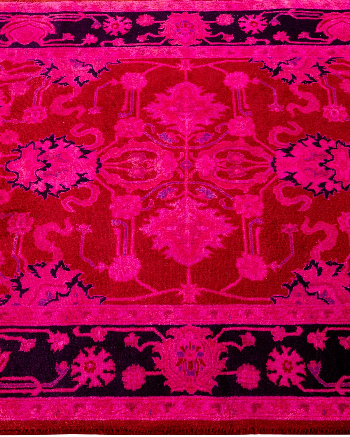 Contemporary Overdyed Hand Knotted Wool Pink Area Rug In New Condition For Sale In Norwalk, CT