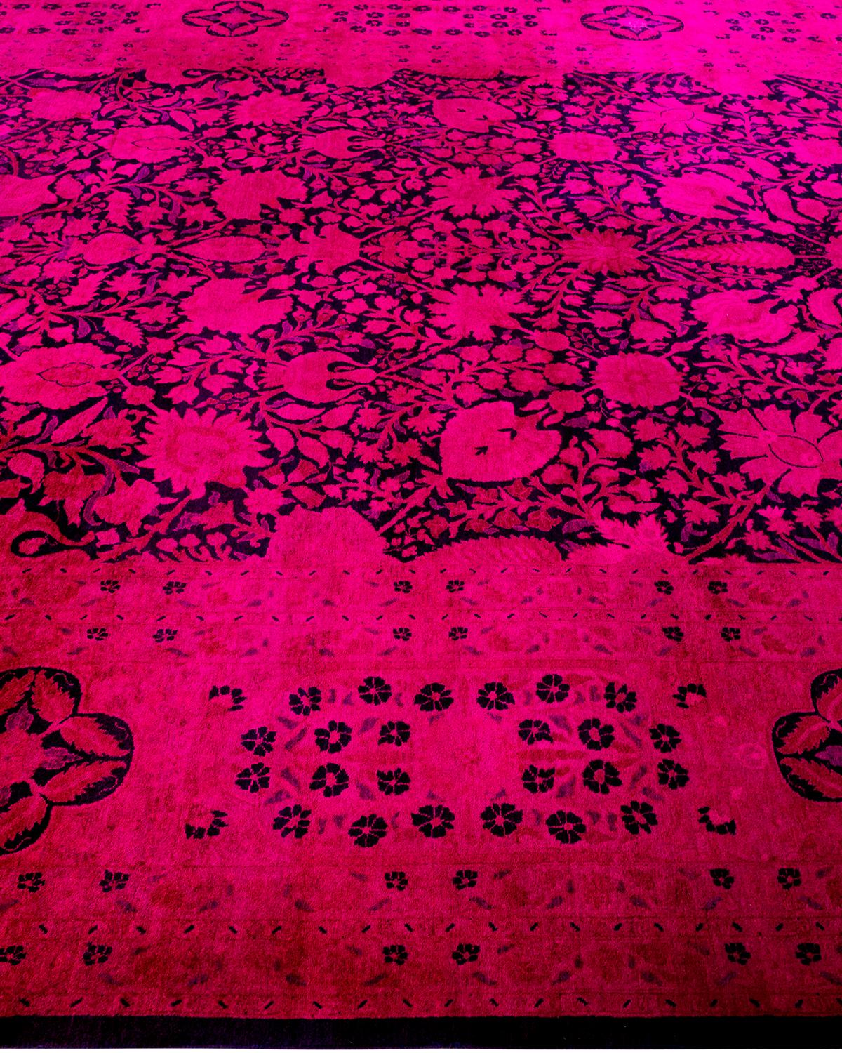 Contemporary Overdyed Hand Knotted Wool Pink Area Rug In New Condition For Sale In Norwalk, CT