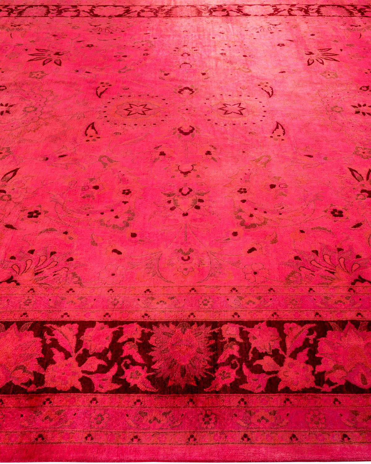 Contemporary Overdyed Hand Knotted Wool Pink Area Rug In New Condition For Sale In Norwalk, CT