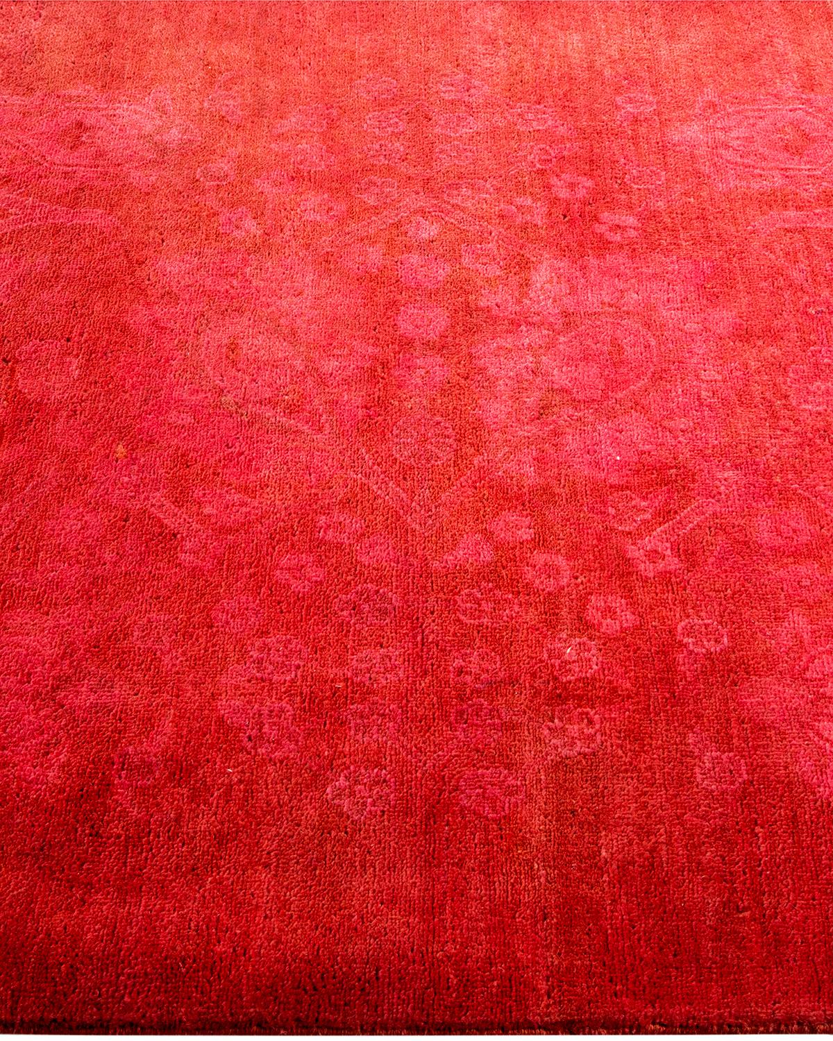 Contemporary Overdyed Hand Knotted Wool Pink Area Rug In New Condition For Sale In Norwalk, CT