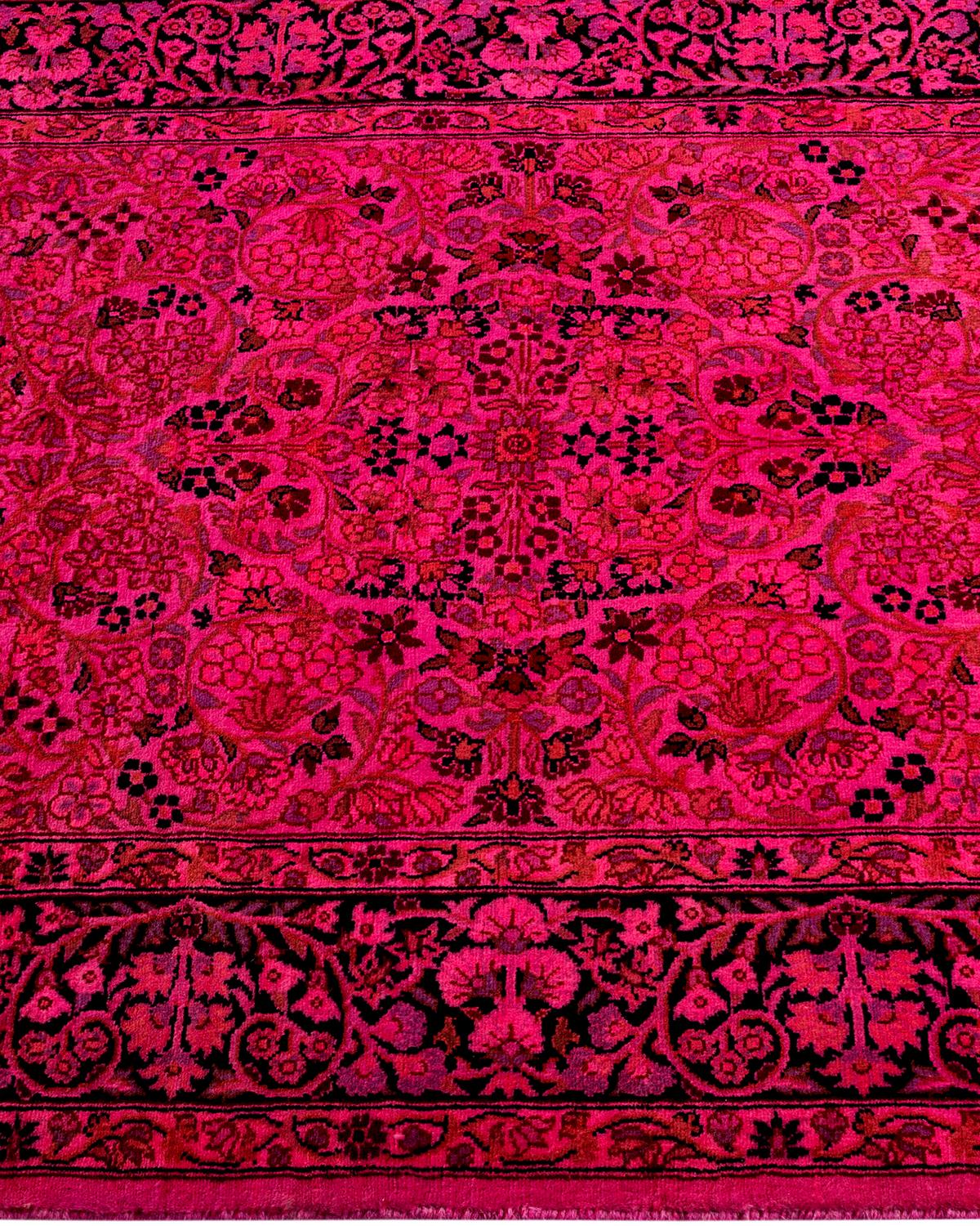 Contemporary Overdyed Hand Knotted Wool Pink Area Rug In New Condition For Sale In Norwalk, CT