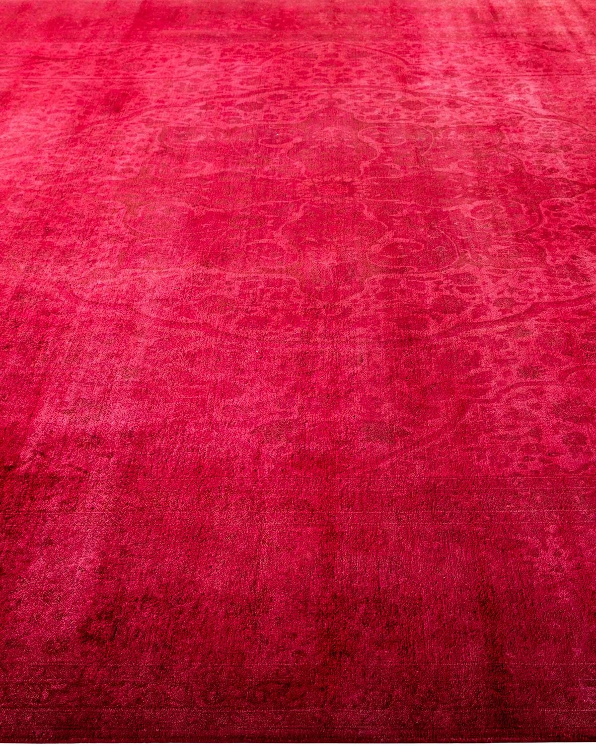 Contemporary Overdyed Hand Knotted Wool Pink Area Rug In New Condition For Sale In Norwalk, CT