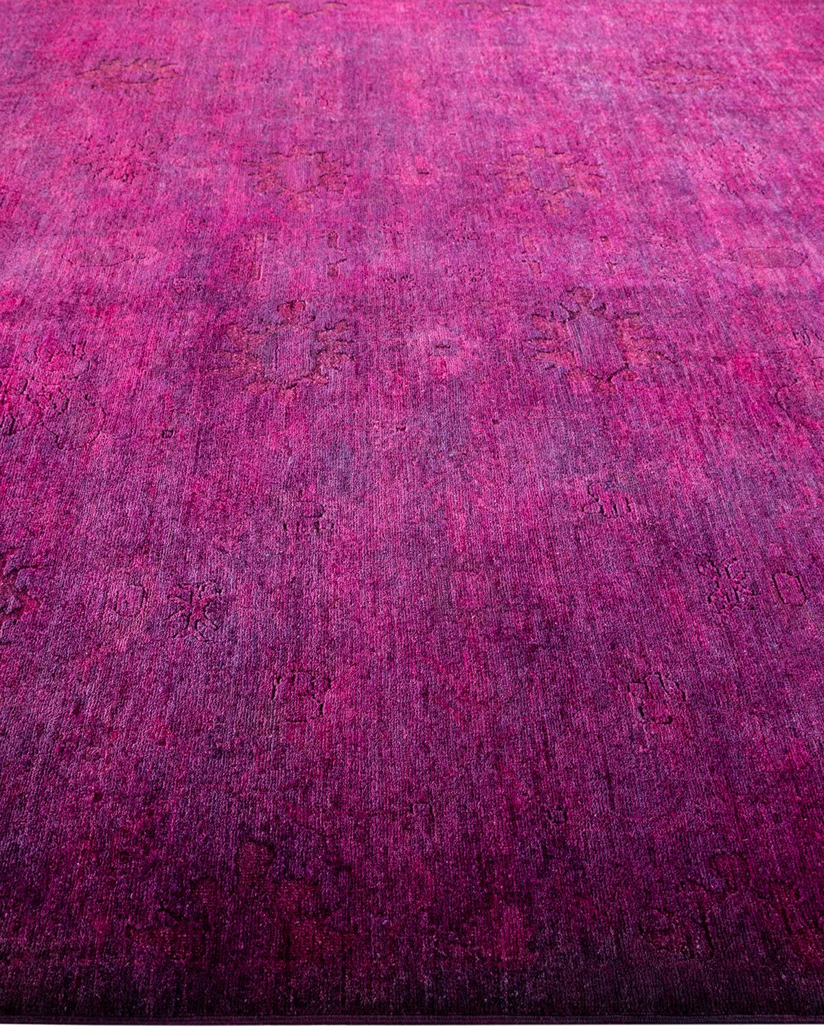 Contemporary Overdyed Hand Knotted Wool Pink Area Rug In New Condition For Sale In Norwalk, CT