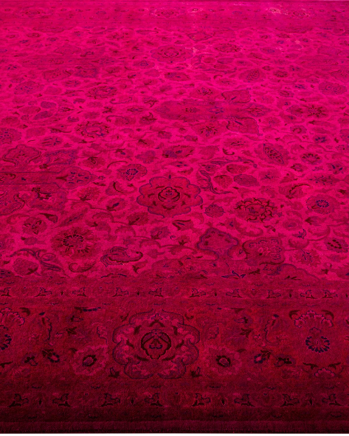 Contemporary Overdyed Hand Knotted Wool Pink Area Rug In New Condition For Sale In Norwalk, CT