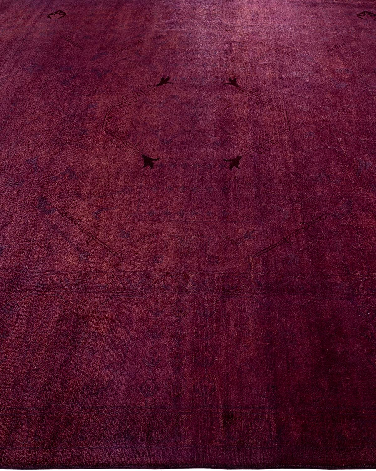Contemporary Overdyed Hand Knotted Wool Pink Area Rug In New Condition For Sale In Norwalk, CT