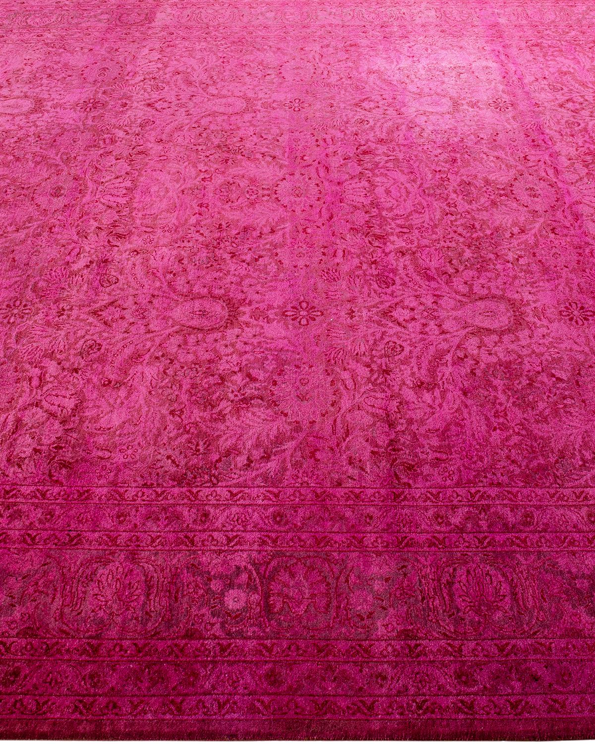 Contemporary Overdyed Hand Knotted Wool Pink Area Rug In New Condition For Sale In Norwalk, CT