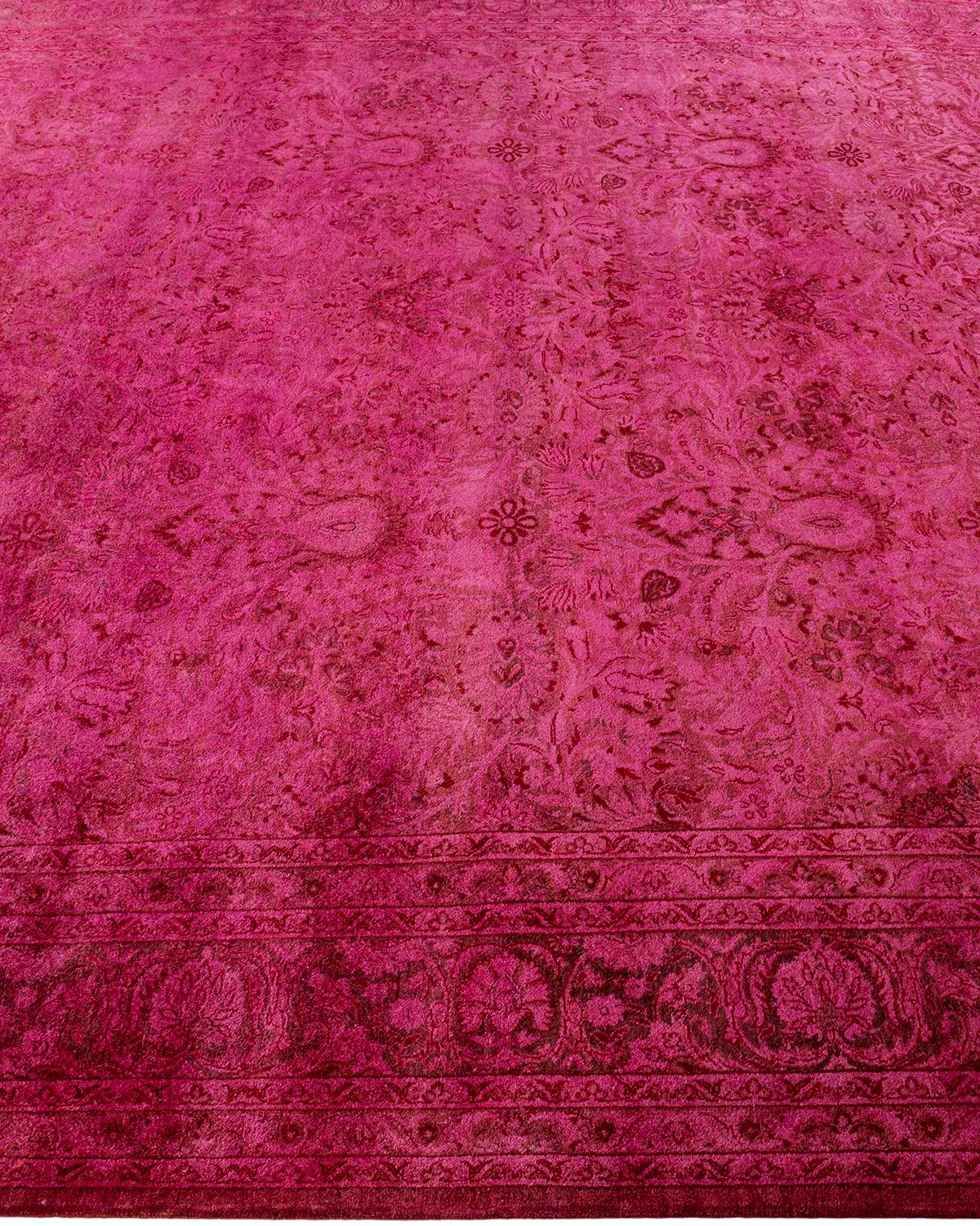 Contemporary Overdyed Hand Knotted Wool Pink Area Rug In New Condition For Sale In Norwalk, CT