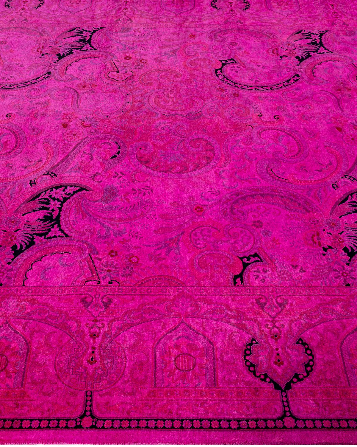 Contemporary Overdyed Hand Knotted Wool Pink Area Rug In New Condition For Sale In Norwalk, CT