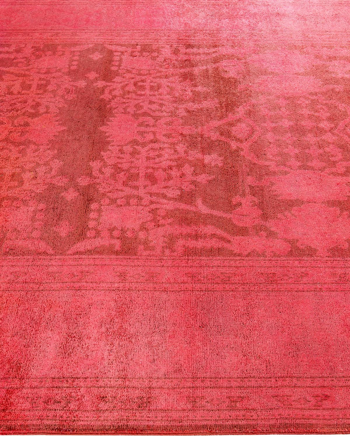 Contemporary Overdyed Hand Knotted Wool Pink Area Rug In New Condition For Sale In Norwalk, CT