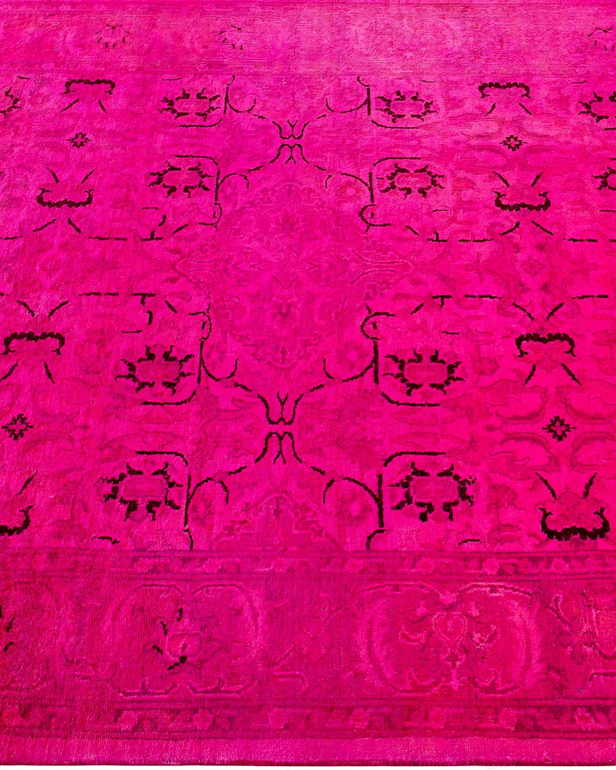 Contemporary Overdyed Hand Knotted Wool Pink Area Rug In New Condition For Sale In Norwalk, CT