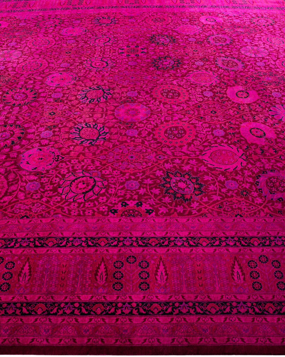 Contemporary Overdyed Hand Knotted Wool Pink Area Rug In New Condition For Sale In Norwalk, CT