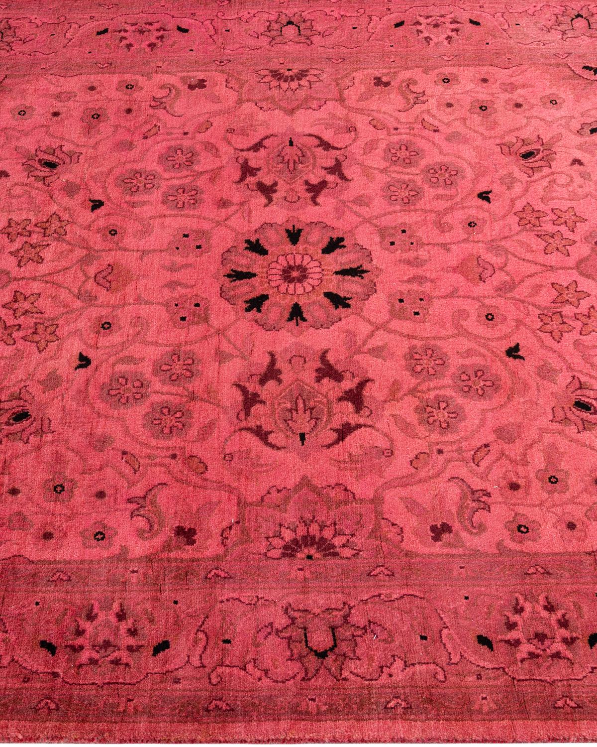 Contemporary Overdyed Hand Knotted Wool Pink Area Rug In New Condition For Sale In Norwalk, CT