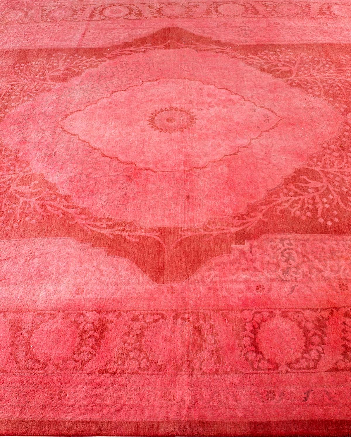Contemporary Overdyed Hand Knotted Wool Pink Area Rug In New Condition For Sale In Norwalk, CT