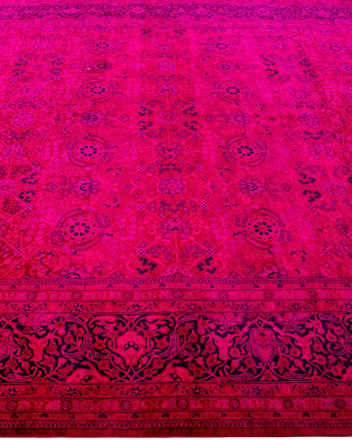 Contemporary Overdyed Hand Knotted Wool Pink Area Rug In New Condition For Sale In Norwalk, CT