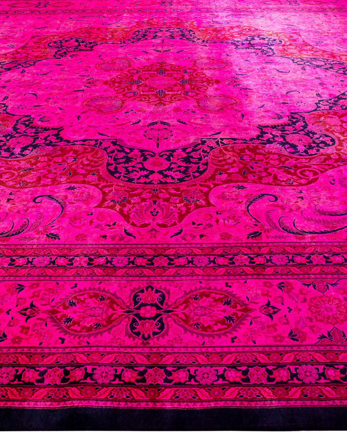 Contemporary Overdyed Hand Knotted Wool Pink Area Rug In New Condition For Sale In Norwalk, CT