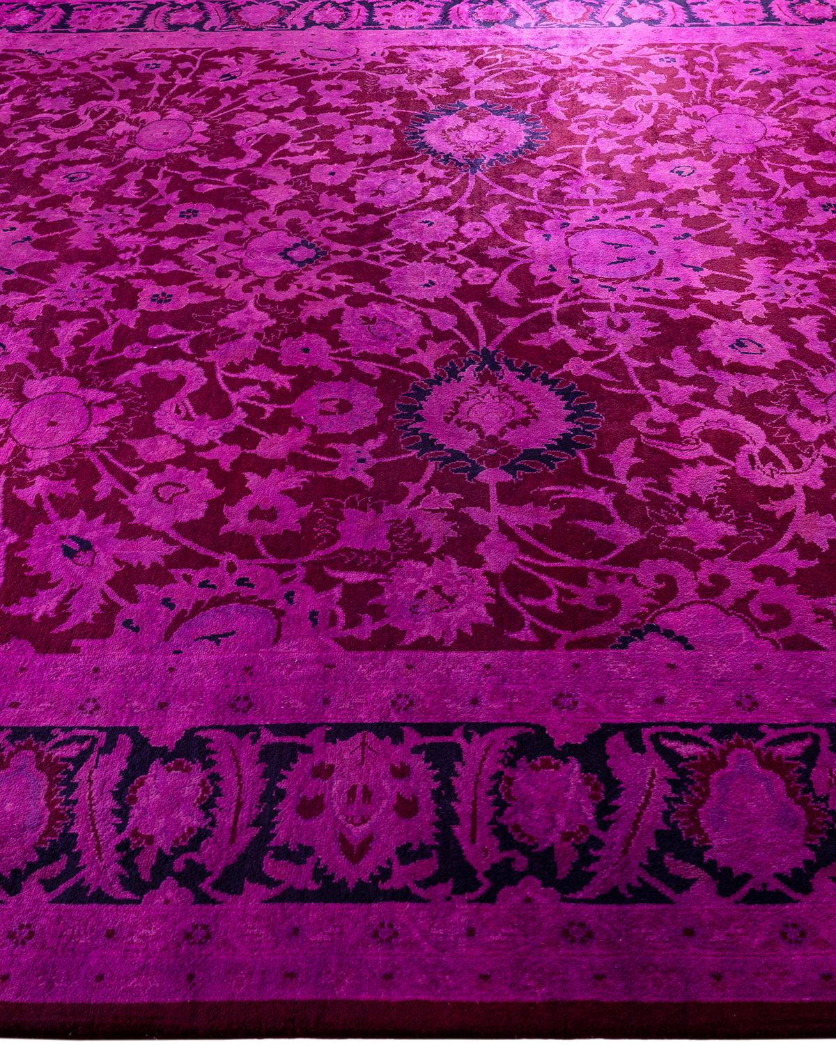 Contemporary Overdyed Hand Knotted Wool Pink Area Rug In New Condition For Sale In Norwalk, CT