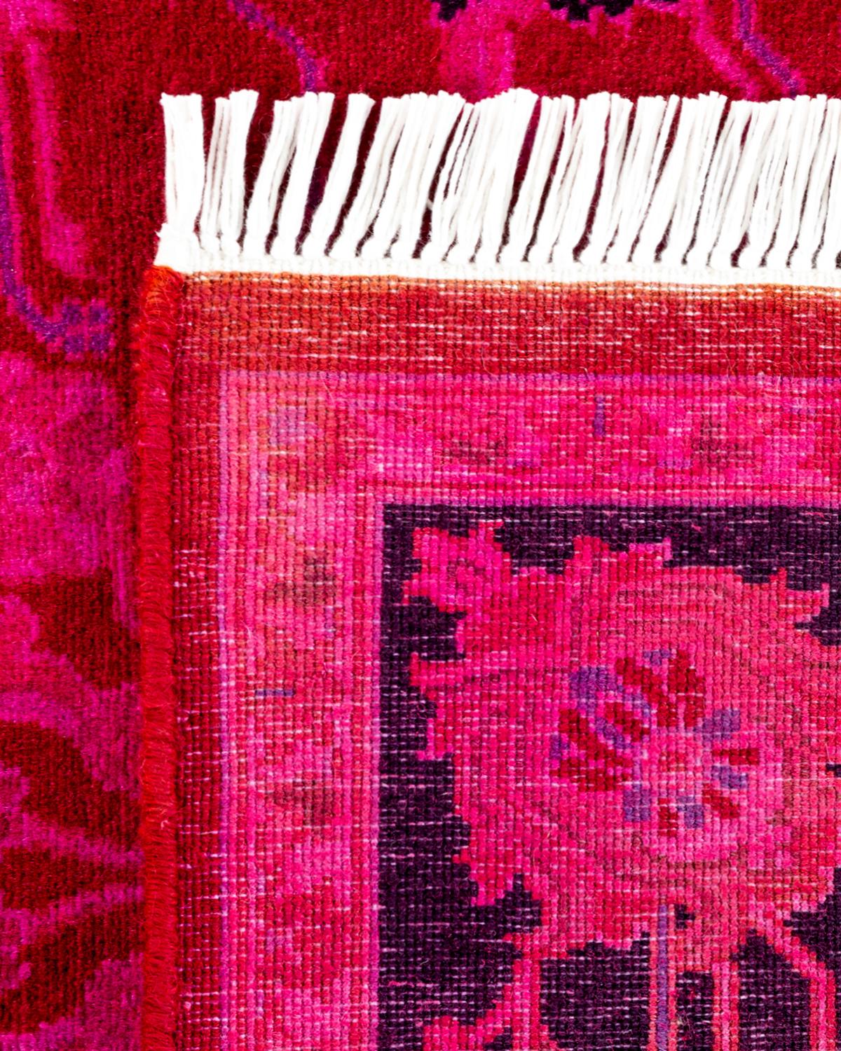 Contemporary Overdyed Hand Knotted Wool Pink Area Rug For Sale 1