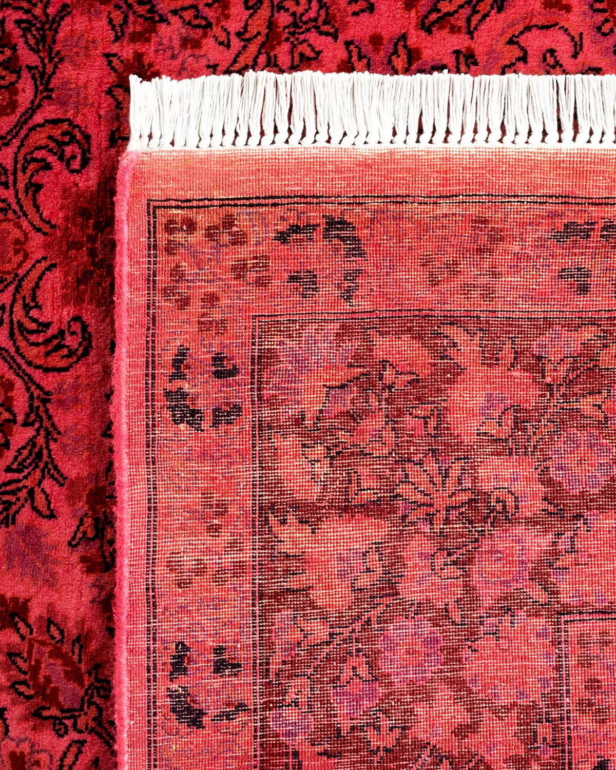 Contemporary Overdyed Hand Knotted Wool Pink Area Rug For Sale 1