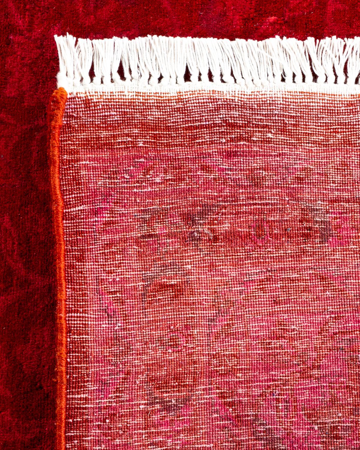 Contemporary Overdyed Hand Knotted Wool Pink Area Rug For Sale 1
