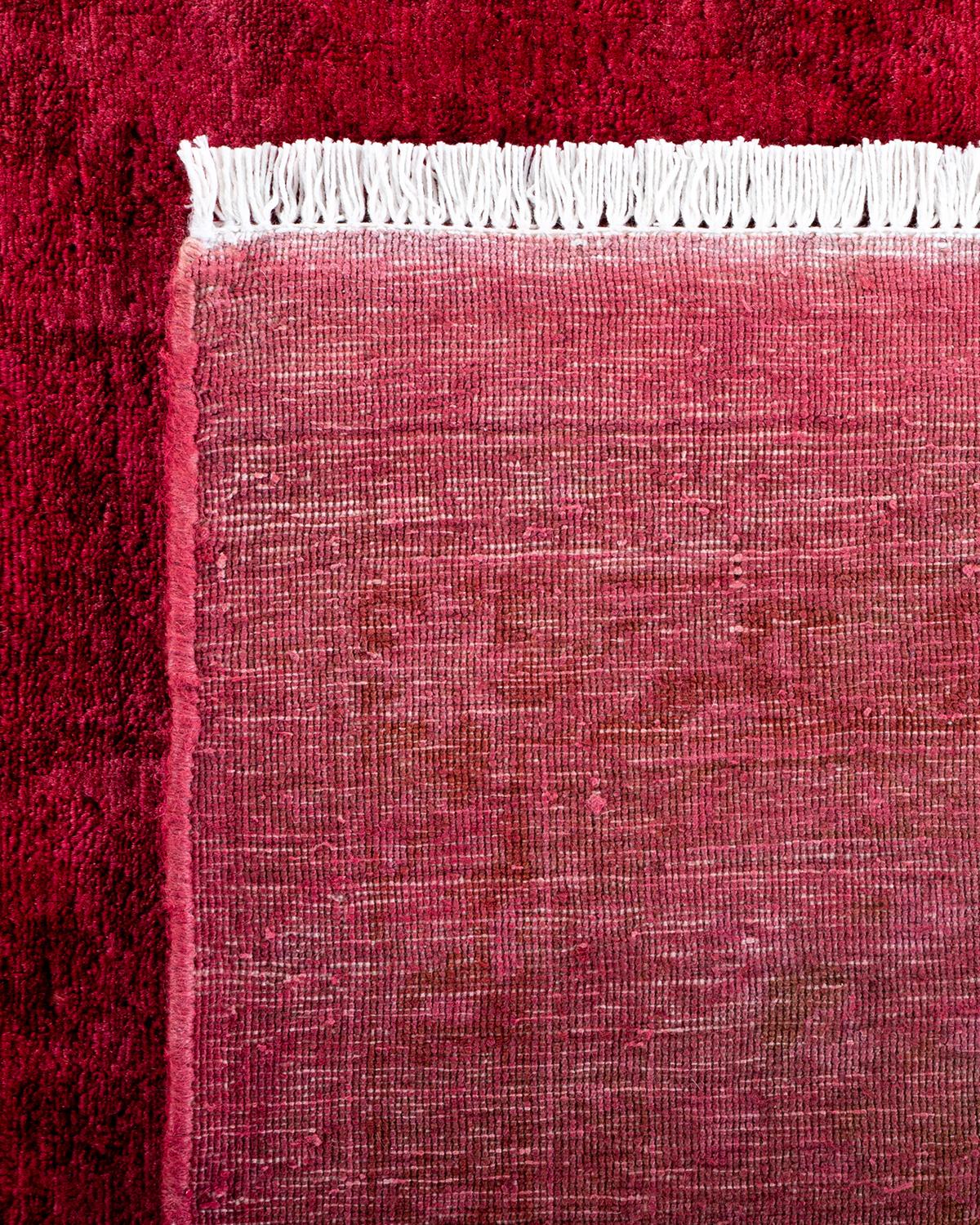 Contemporary Overdyed Hand Knotted Wool Pink Area Rug For Sale 1