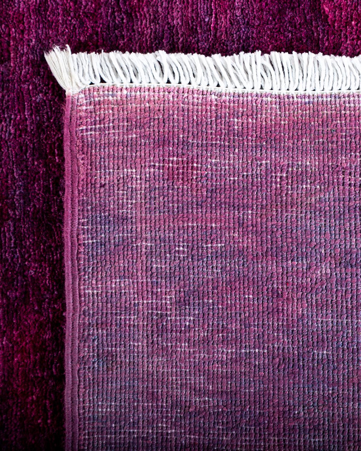Contemporary Overdyed Hand Knotted Wool Pink Area Rug For Sale 1