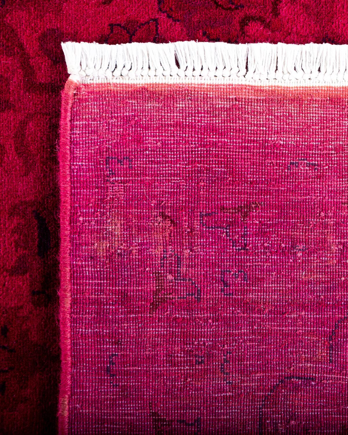 Contemporary Overdyed Hand Knotted Wool Pink Area Rug For Sale 1