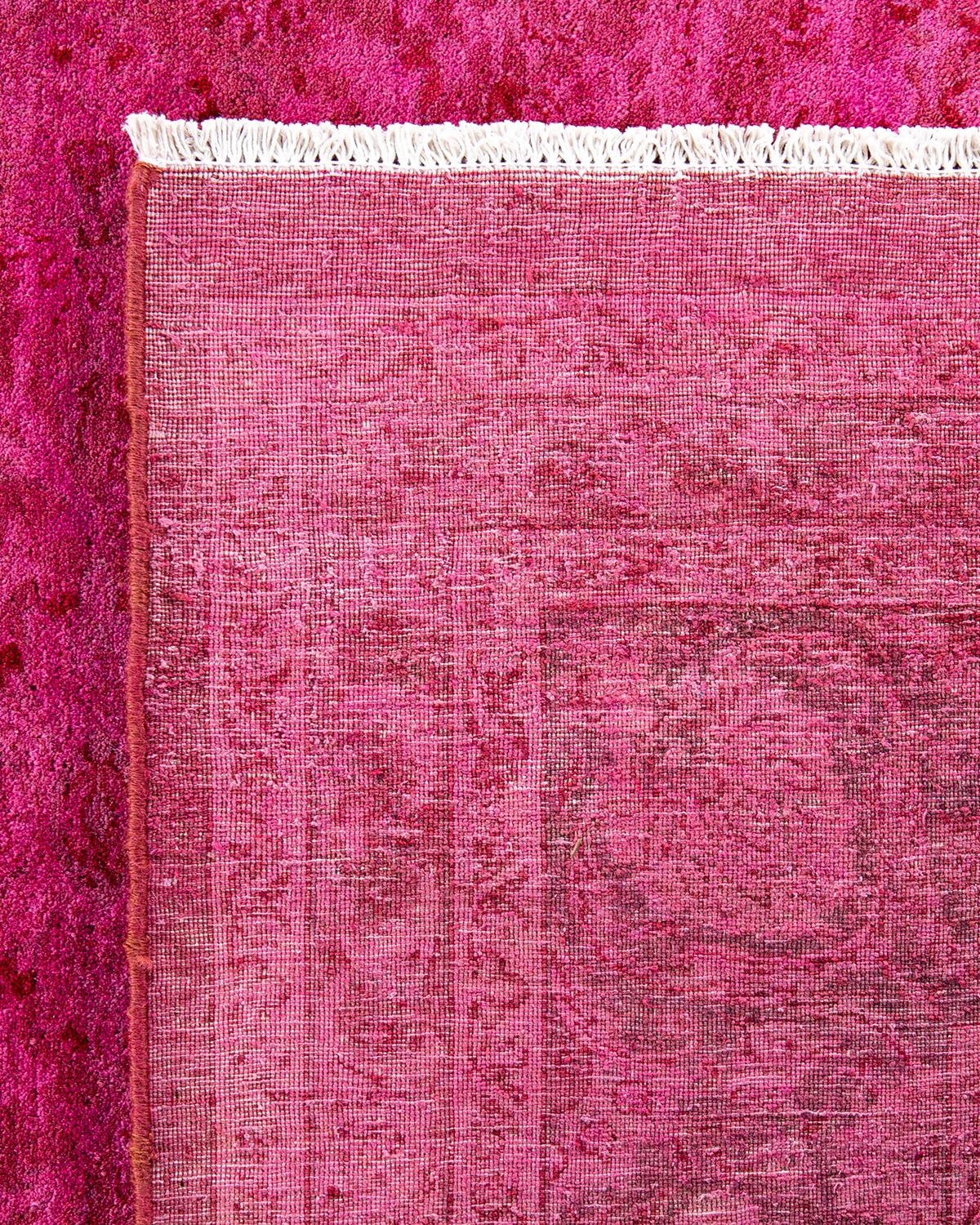 Contemporary Overdyed Hand Knotted Wool Pink Area Rug For Sale 1