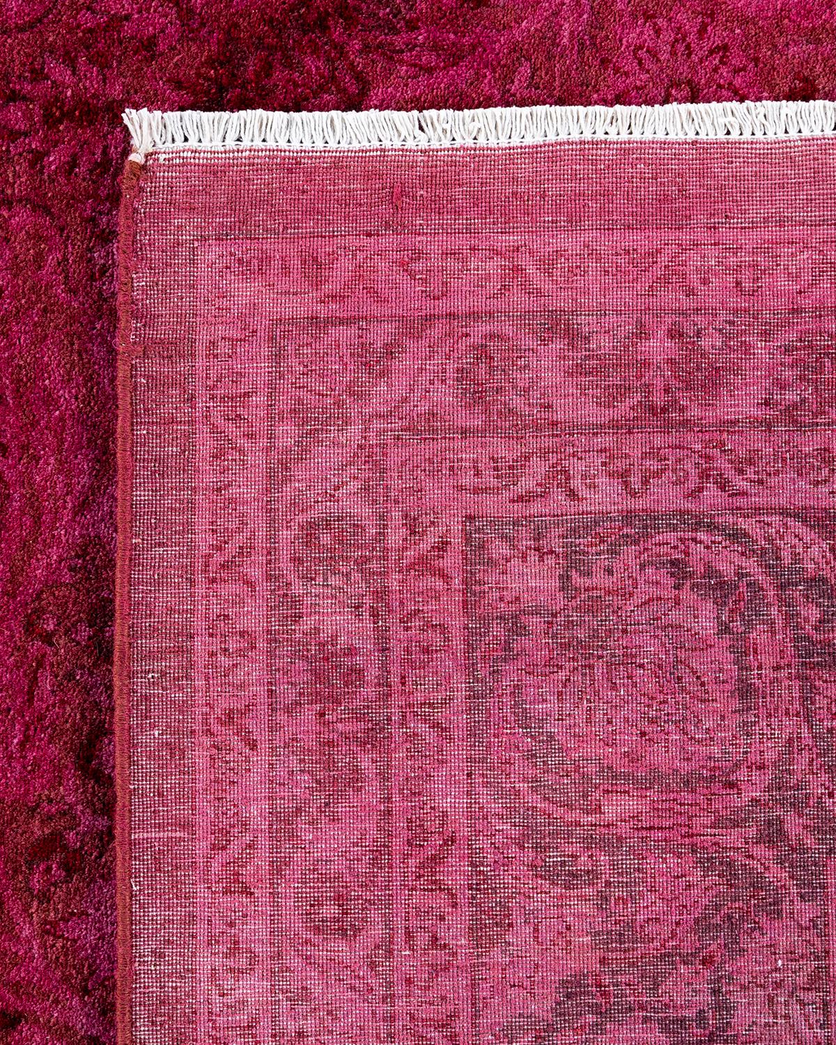 Contemporary Overdyed Hand Knotted Wool Pink Area Rug For Sale 1