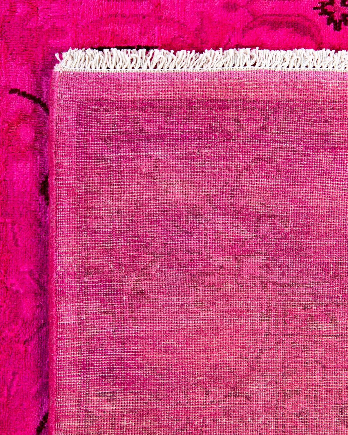 Contemporary Overdyed Hand Knotted Wool Pink Area Rug For Sale 1