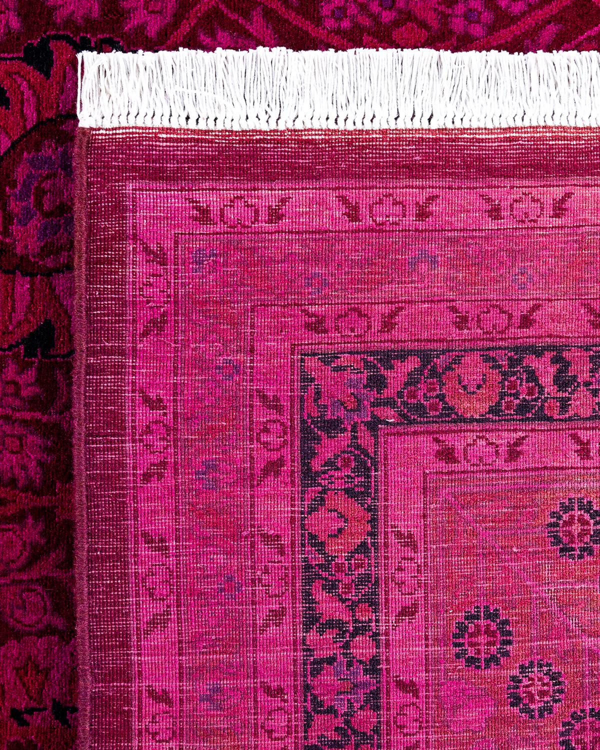 Contemporary Overdyed Hand Knotted Wool Pink Area Rug For Sale 1