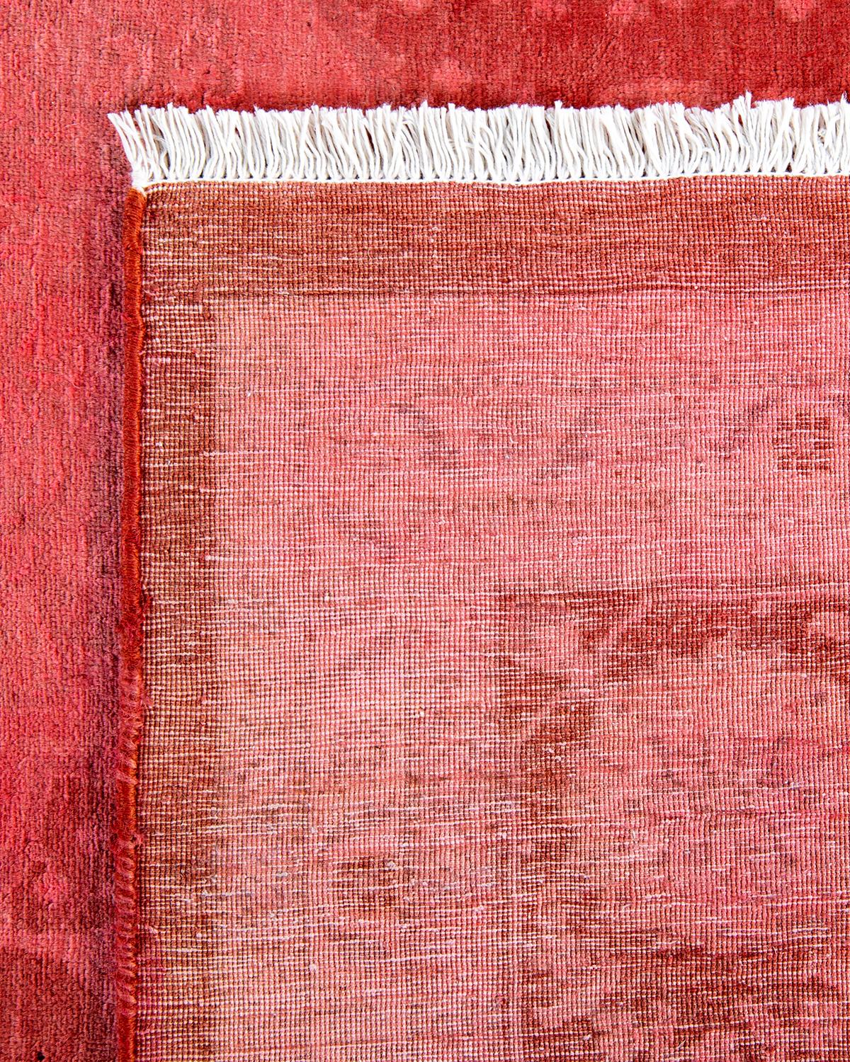 Contemporary Overdyed Hand Knotted Wool Pink Area Rug For Sale 1