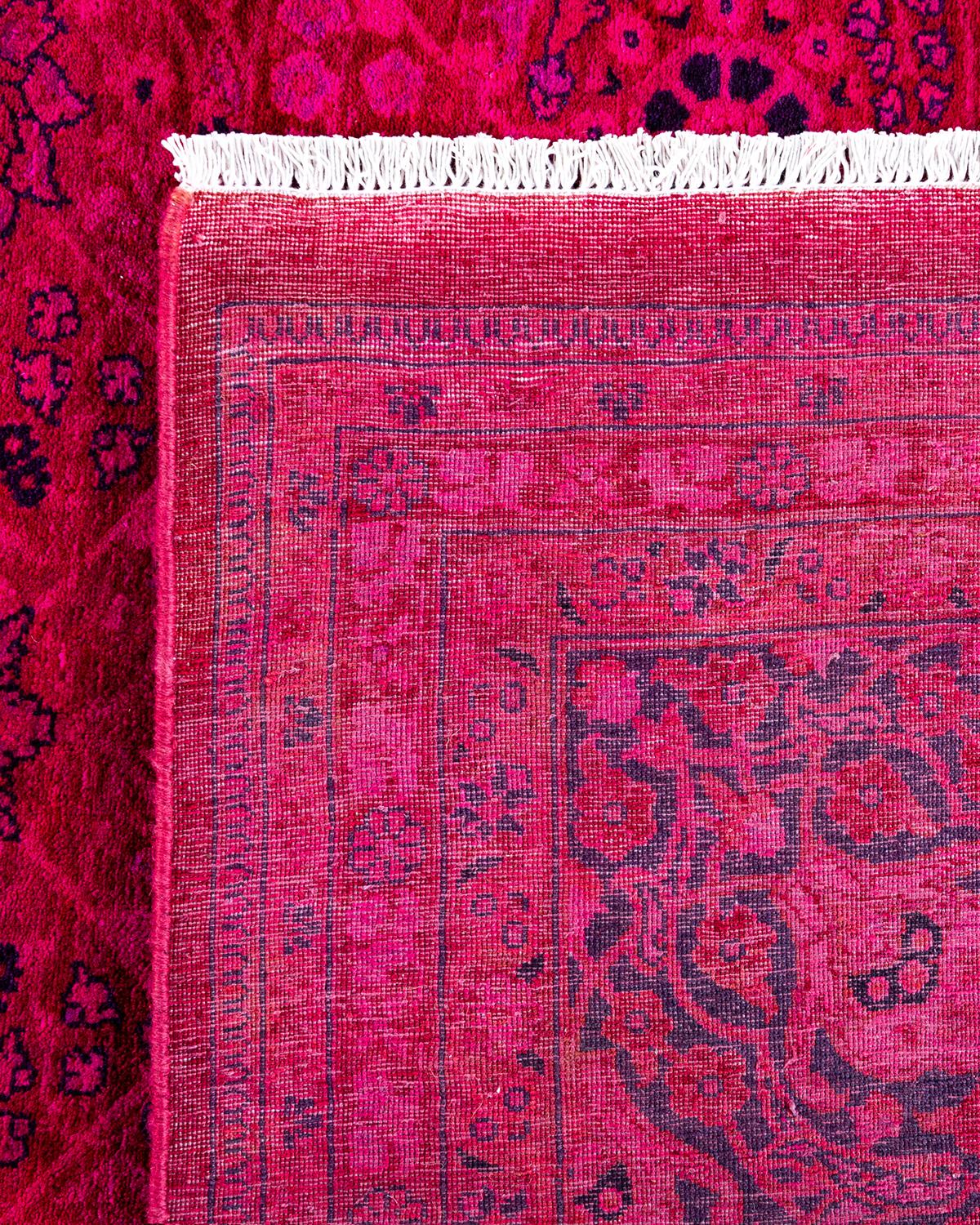 Contemporary Overdyed Hand Knotted Wool Pink Area Rug For Sale 1