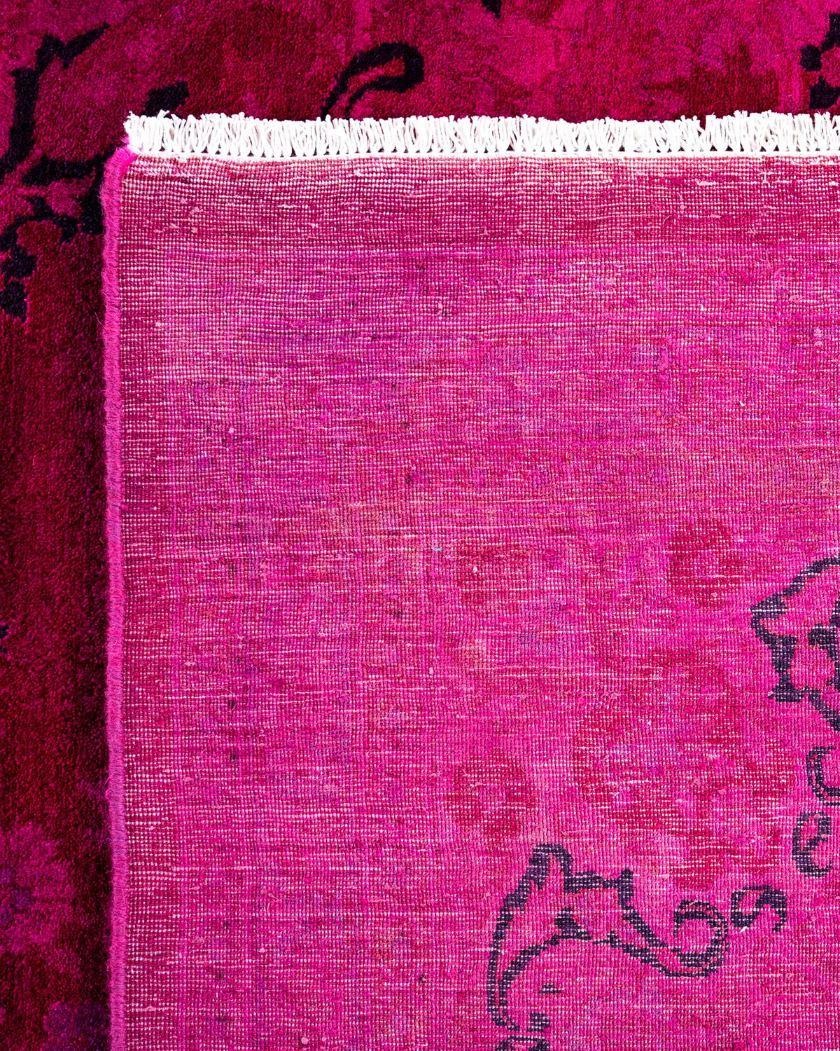 Contemporary Overdyed Hand Knotted Wool Pink Area Rug For Sale 1