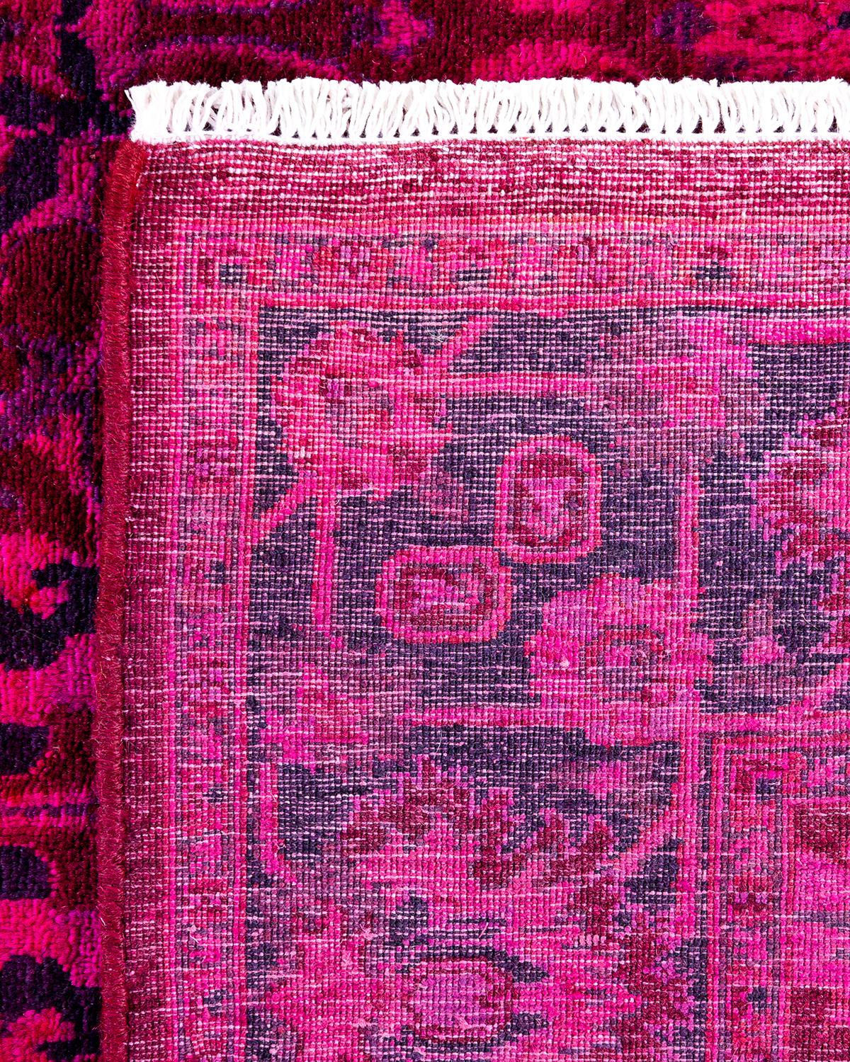 Contemporary Overdyed Hand Knotted Wool Pink Area Rug For Sale 1