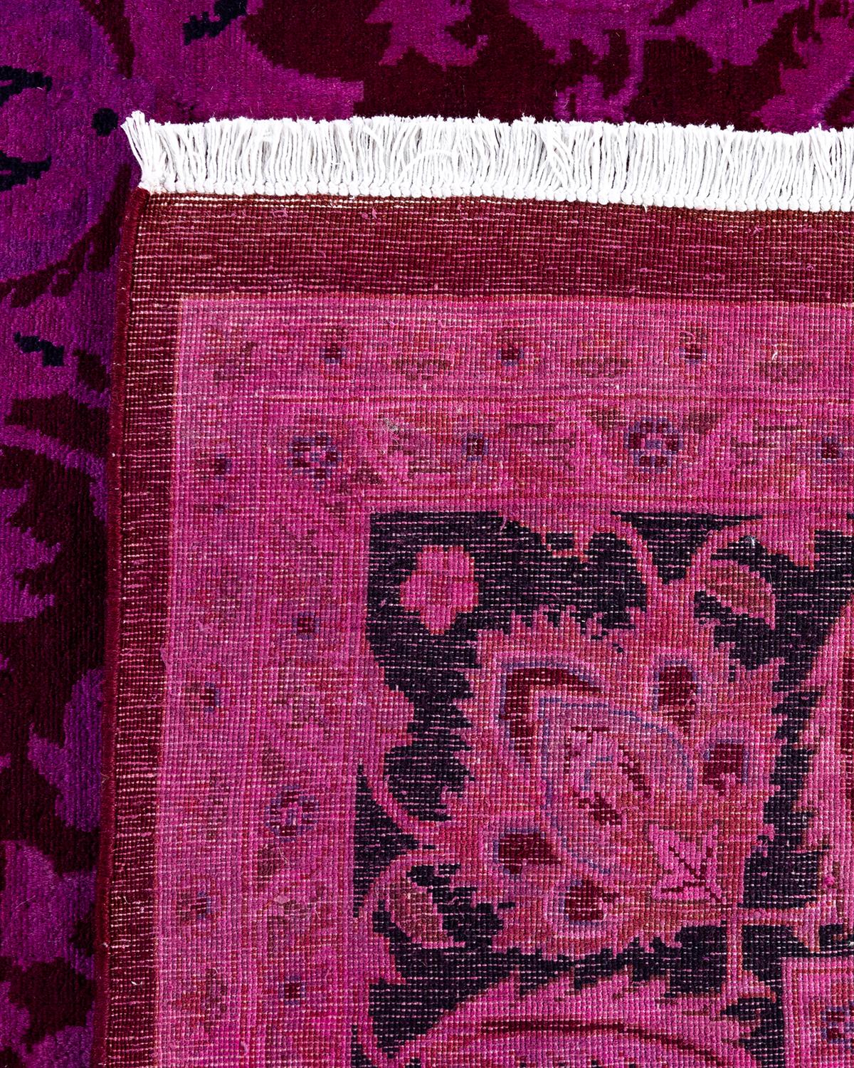 Contemporary Overdyed Hand Knotted Wool Pink Area Rug For Sale 1