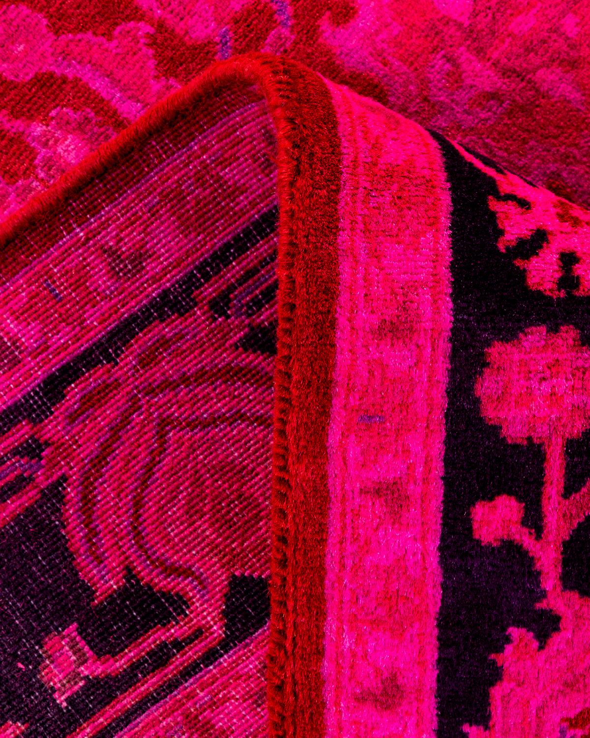 Contemporary Overdyed Hand Knotted Wool Pink Area Rug For Sale 2