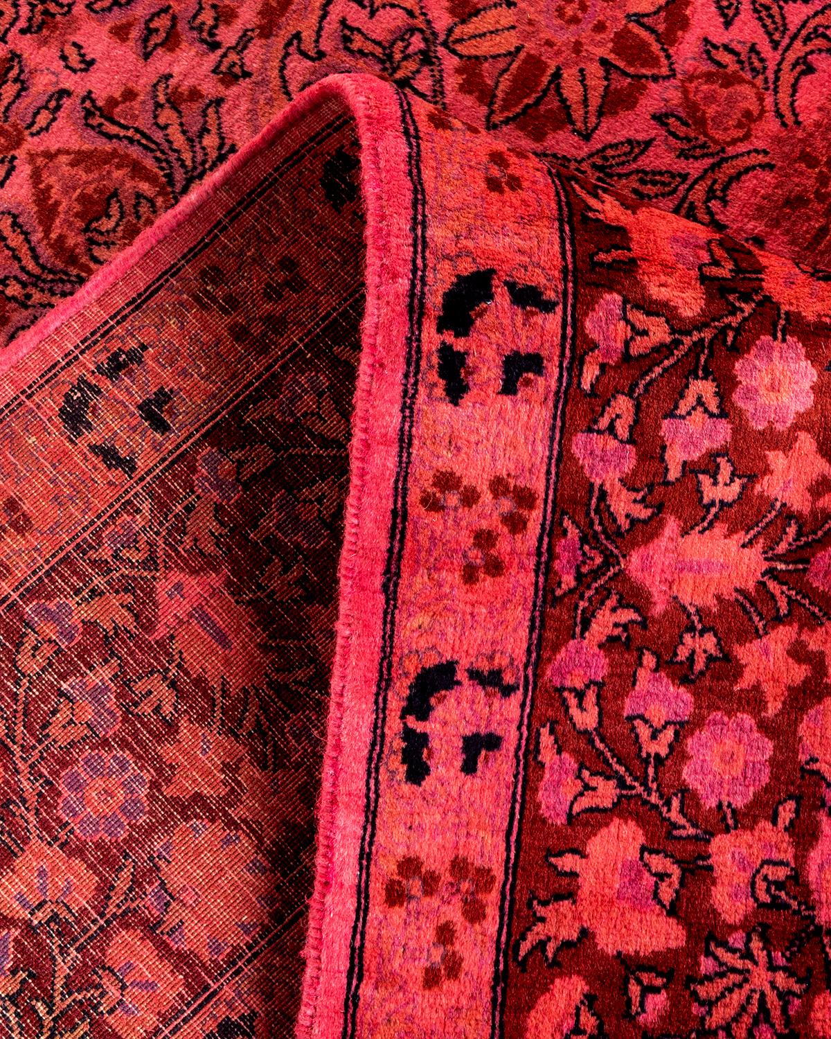 Contemporary Overdyed Hand Knotted Wool Pink Area Rug For Sale 2