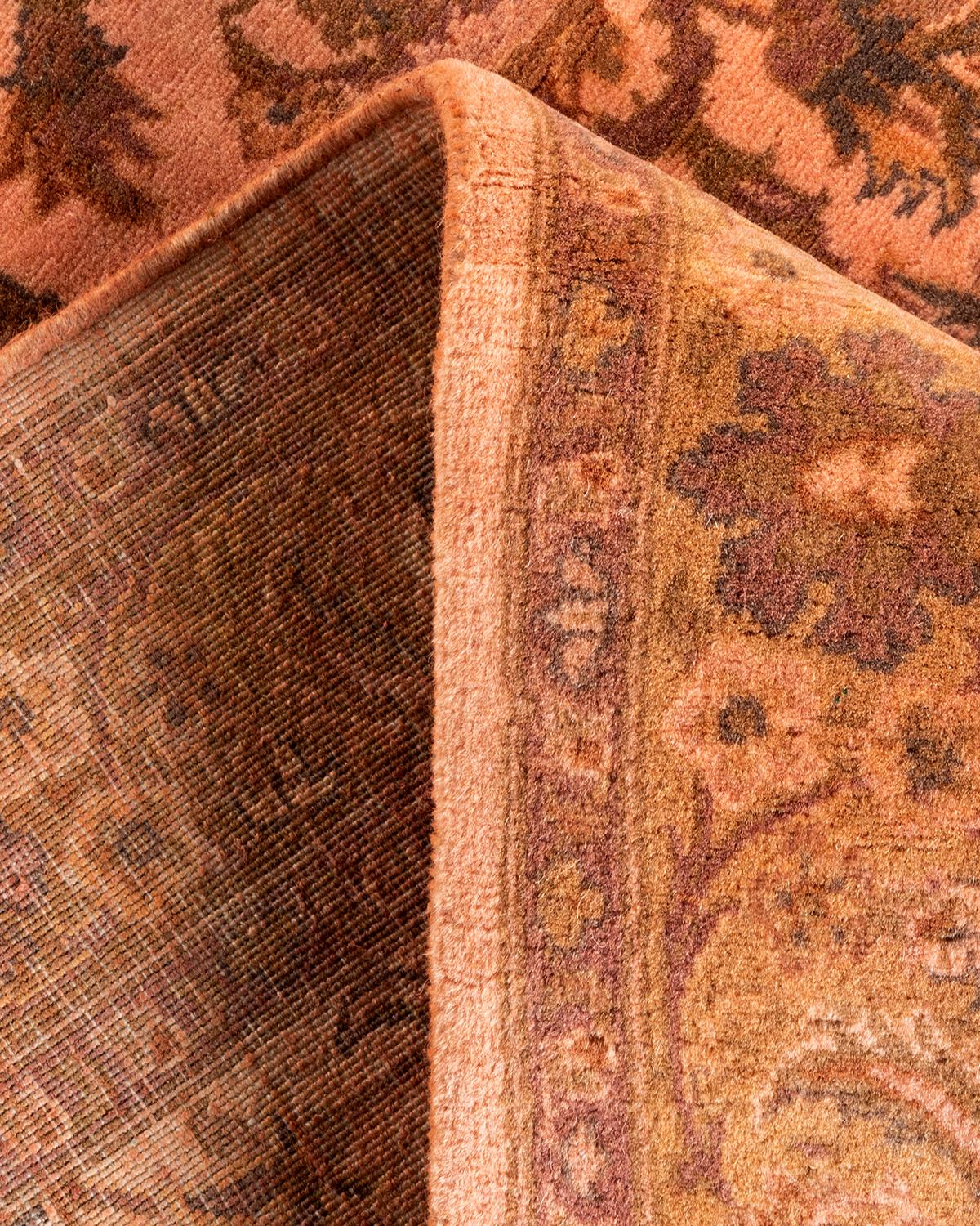 Contemporary Overdyed Hand Knotted Wool Pink Area Rug For Sale 2