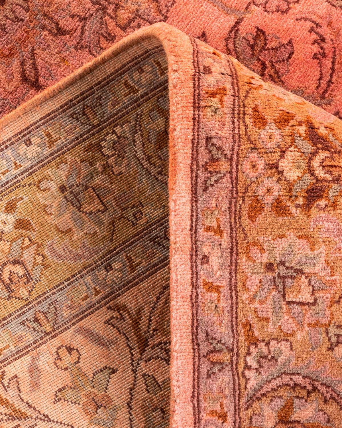 Contemporary Overdyed Hand Knotted Wool Pink Area Rug For Sale 2